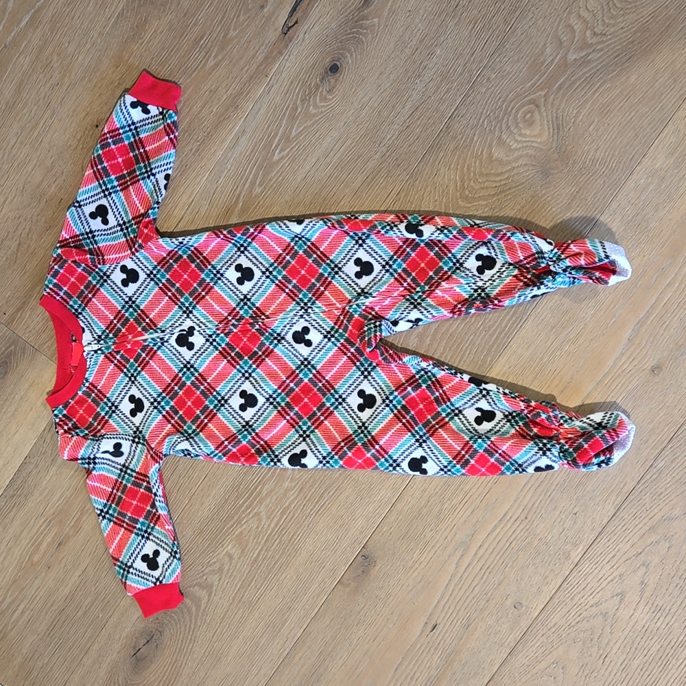 Disney 18 month Christmas Red Green Footed Pajamas Mickey Mouse